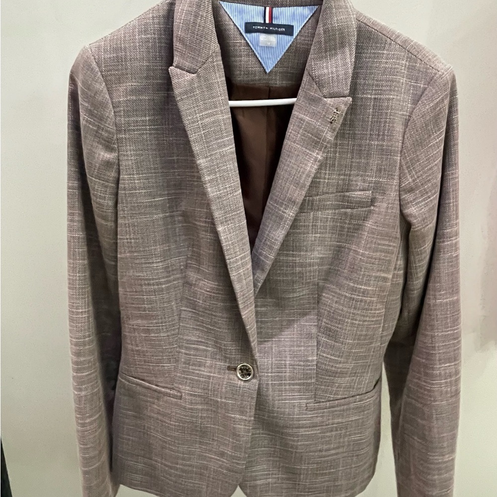 Tommy Hilfiger Women’s Blazer Size 10 Tan Plaid Tailored Jacket